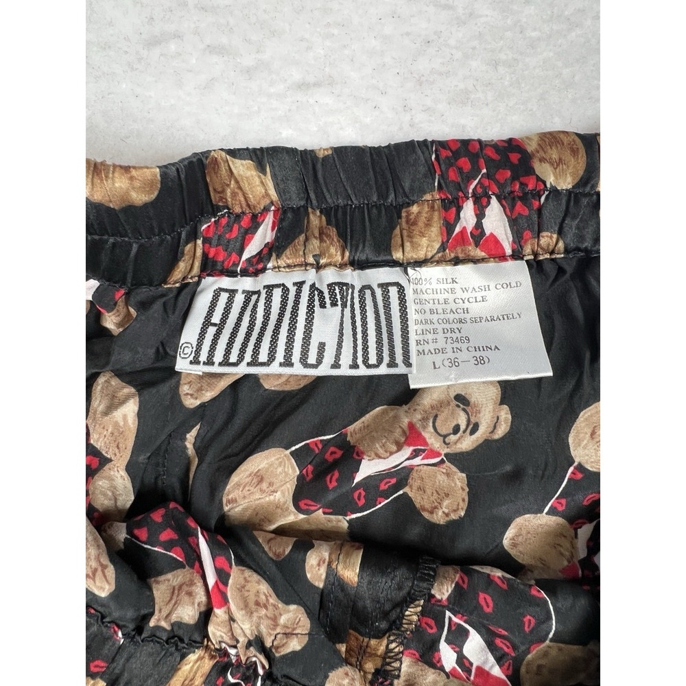 Vintage 90s Addiction Mens 100% Silk Boxer Shorts Teddy Bear Hearts L - Picture 5 of 7